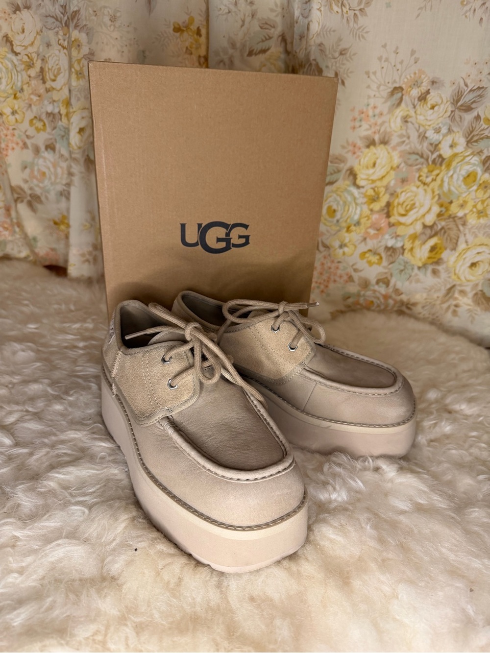 UGG Women's Taupe Suede Lace-Up Platform Moccasins - Picture 3 of 4